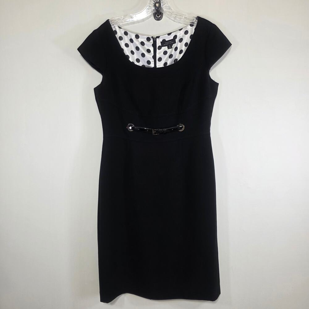 Tahari Arthur S. Levine Mod Minimalist Cap Sleeve Sheath Black Dress Size 8